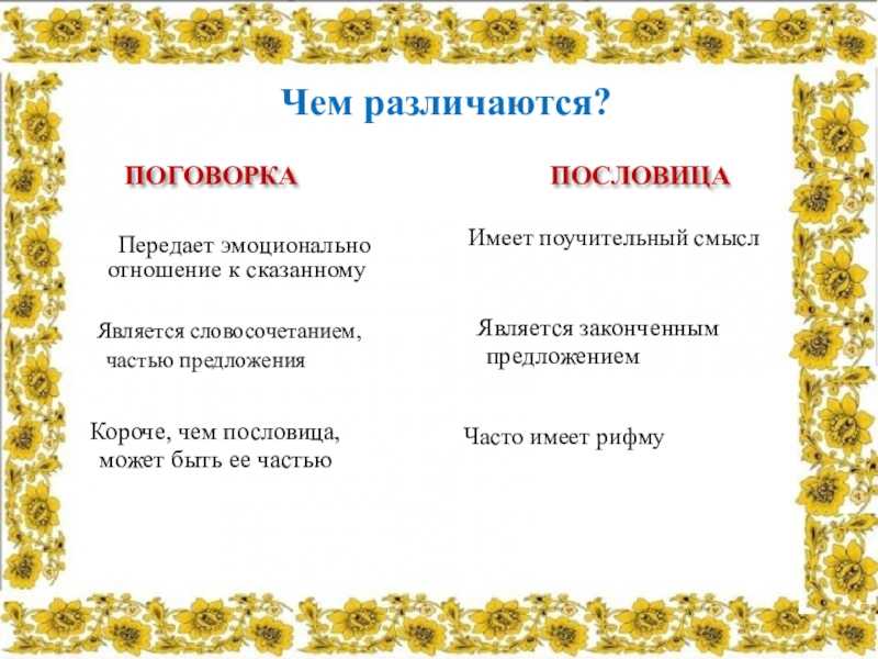 Чем отличаются пословицы и поговорки?